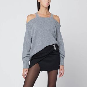 Giuseppe Di Morabito Women's Grey Sweater With Crystal-Embellished Shoulders